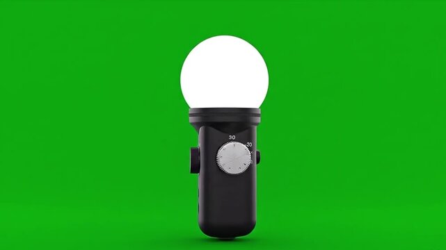 Illuminated light meter on green screen studio lighting equipment photography tool.
