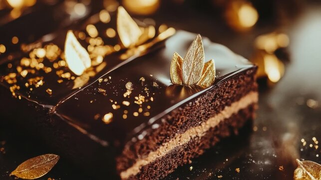 Decadent Chocolate Opera Cake with Gold Leaf Garnish