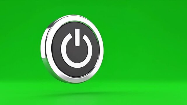 Power Button Animation on Green Screen for Technology and Energy Concepts.