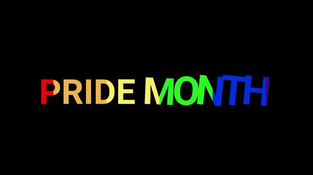 lgbtq pride month rainbow typography animation, pride month rainbow gradient animation,Colorful text animation for pride month,Rainbow flag inside LGBT text transparent background Animation