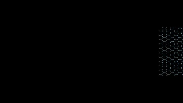 Hexagon wire animation appear from middle right to left and change color to red in the end,