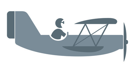 Vintage biplane airplane silhouette with pilot in simple flat style. Editable vector illustration isolated on white background for aviation, travel and transport design. © Ivan Burchak
