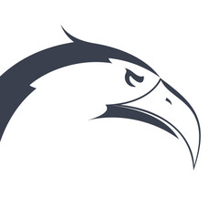 Naklejka premium Stylized vector silhouette of an eagle head in profile. Minimalist flat design icon on white background. Suitable for logos, branding, emblems, wildlife themes, and graphic design projects.