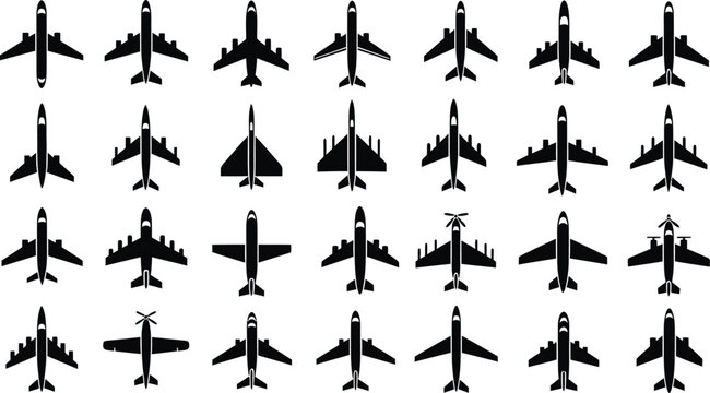Collection of various military and civilian aircraft silhouettes
