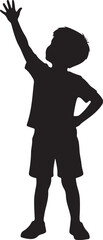 Fototapeta premium Silhouette of a Young Boy Reaching Up and Raising His Hand on White Background