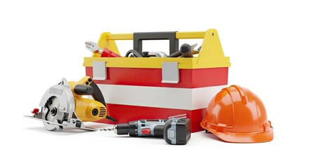 Naklejka premium Labor day toolbox essentials tools and safety gear for hardworking americans on labor day