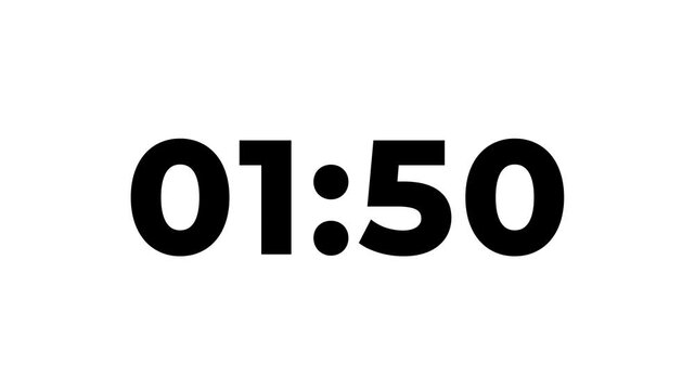 2 Minute countdown, 120s second Digital Countdown timer animation from 120 to 0 seconds, Simple Two minute countdown timer. 120s second countdown with  black background. 4k motion video.