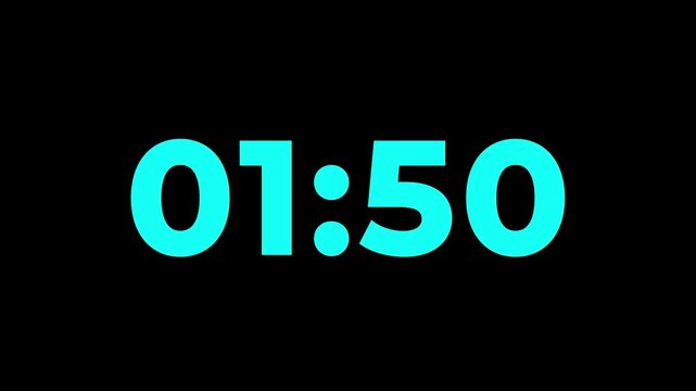 2 Minute countdown, 120s second Digital Countdown timer animation from 120 to 0 seconds, Simple Two minute countdown timer. 120s second countdown with  black background. 4k motion video.