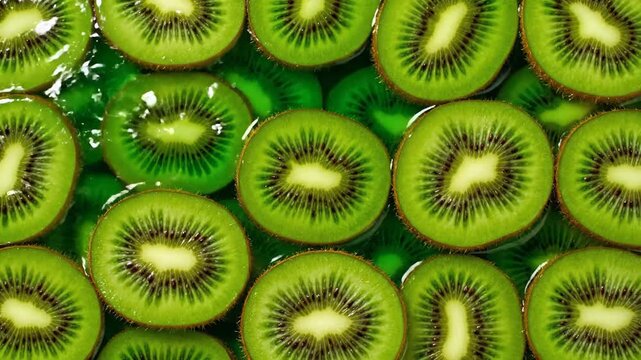 Vibrant kiwi fruit pattern with dynamic juice splash ripples