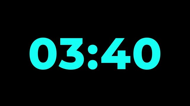 4 Minute countdown, 240s second Digital Countdown timer animation from 240 to 0 seconds, Simple 4 Minute countdown timer. 240s second countdown with black background. 4k