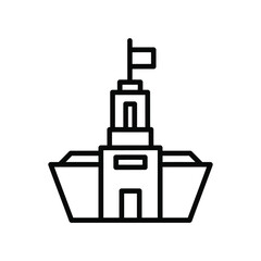 Obraz premium Minimalist black line icon of a classic government building or university campus with a flag on top, ideal for civic, educational, and institutional web design.