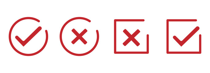 Check tick mark icon set. Cross box x check mark checkbox v list vector draw hand drawn sketch doodle brush marker checklist symbol wrong right circle. Vector © Hike studio 4