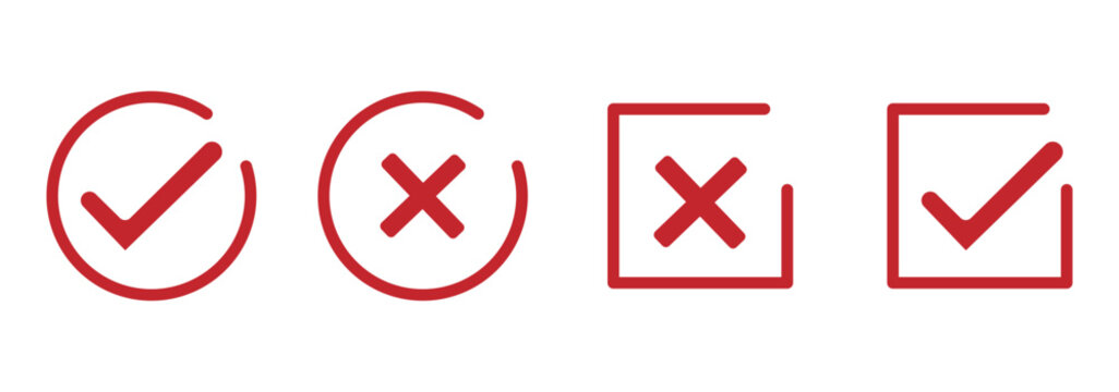 Check tick mark icon set. Cross box x check mark checkbox v list vector draw hand drawn sketch doodle brush marker checklist symbol wrong right circle. Vector