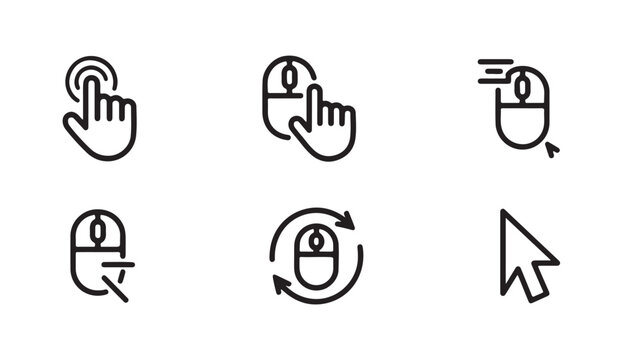 Computer mouse and hand cursor icons line set graphic design web digital device