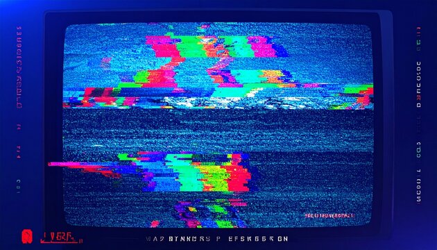 Glitchy TV screen displays abstract noise pixels with vector texture effects