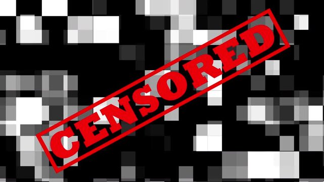 Abstract mosaic blur censored animation with censored text. 4K Video