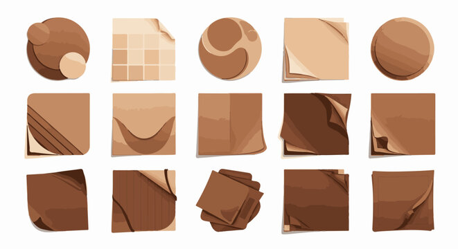 A variety of stylized brown paper textures and shapes