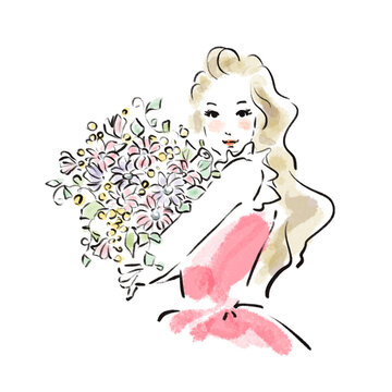 ナチュラルな日本人女性の美容イラスト（水彩風・広告素材）