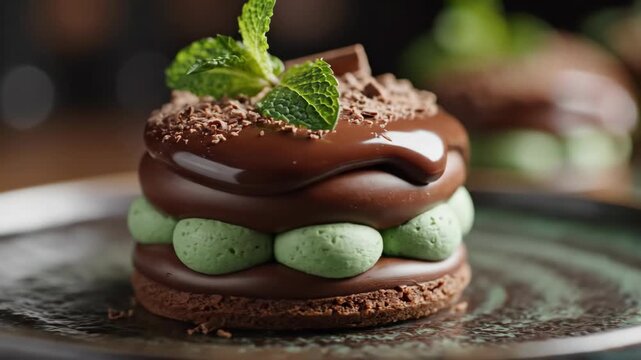 Decadent Chocolate Mint Dessert with Fresh Mint Garnish.