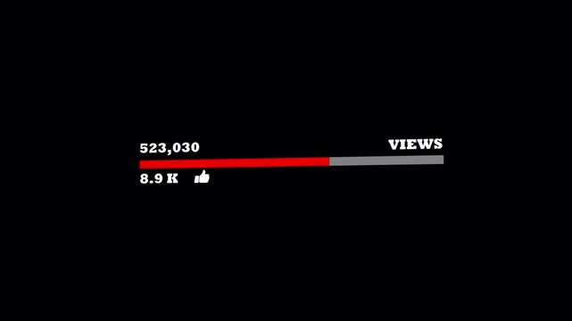 Animated statistics showing growth views with 13.4K likes on alpha channel, social media analytics, engagement growth, or content success. 4K Video animation