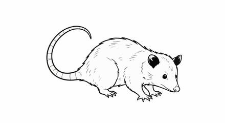Obraz premium Black and white line drawing of a possum with a long tail