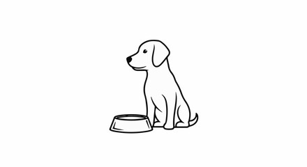 Obraz premium A simple black and white line drawing of a puppy sitting next to an empty food bowl