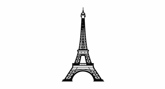 A simple black and white illustration of the Eiffel Tower, a famous landmark
