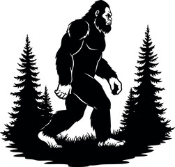 Fototapeta premium Mysterious giant creature walking through dense forest illustration