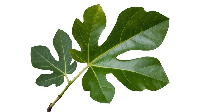Green fig leaf with stem green leaf isolated on a transparent background