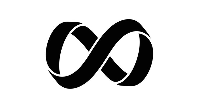 A simple black infinity symbol on a white background is depicted.