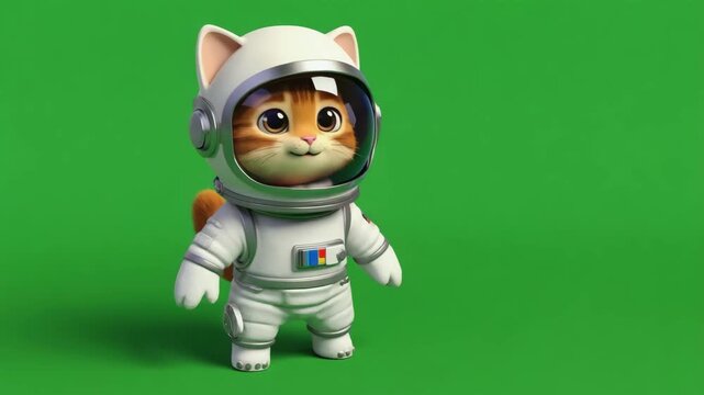 Cartoon Cat Astronaut in Suit with Green Screen Background Stock Video