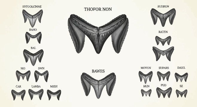 Vintage Illustration of Shark Teeth Collection