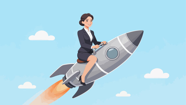 Businesswoman on rocket