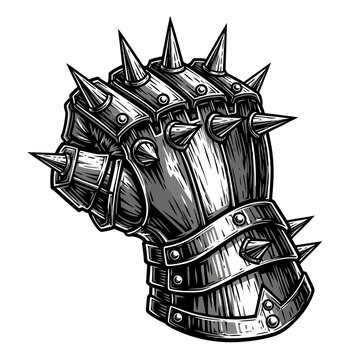 Spiked metal gauntlet with sharp spikes.
