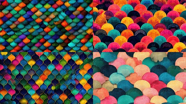 Vibrant seamless tropical fish scale pattern in colorful ocean tones