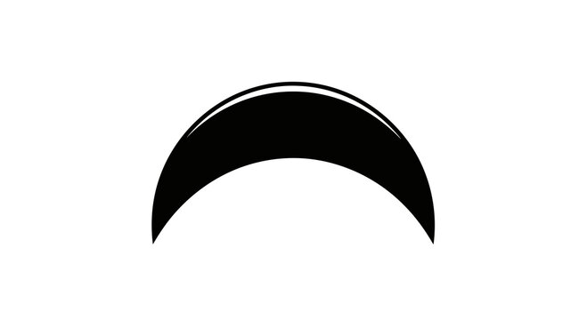 A simple black crescent moon shape on a white background.