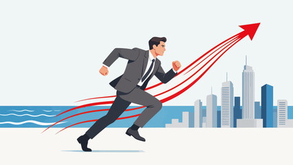 Obraz premium Businessman running with upward arrow