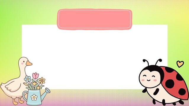 Cute Cartoon Animals with Flowers Bordering a Blank White Space for Text or Images - A Whimsical Design