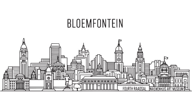 Bloemfontein Cityscape Line Art Illustration