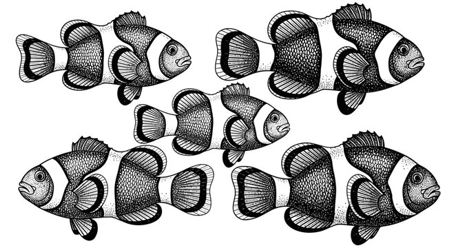Hand Drawn Clownfish Illustration Set