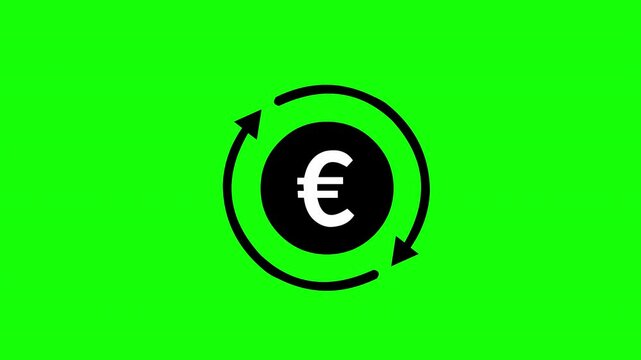 Euro Currency with Circular Arrows on Green Screen &ndash; Financial Exchange Concept