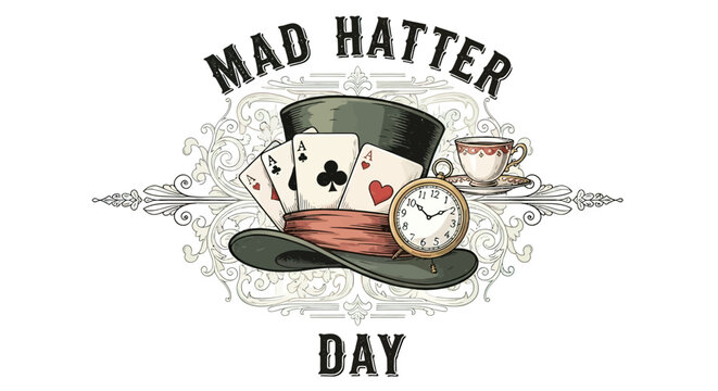 Mad Hatter Day Illustration with Top Hat.
