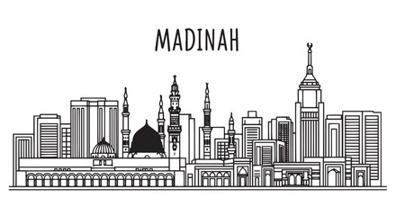 Fototapeta premium Madinah Cityscape Black and White Illustration
