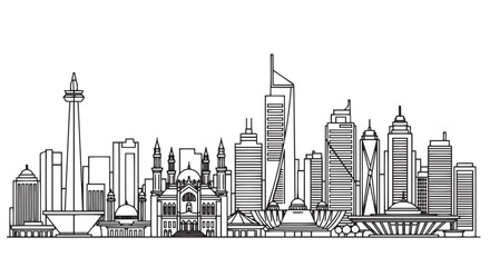 Obraz premium Skyline of Jakarta City in Modern Line Art Style