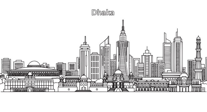 Dhaka Cityscape Illustration Black and White Vector