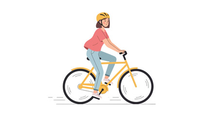 Naklejka premium Illustration of a young woman cycling on a sunny day, enjoying a healthy outdoor activity
