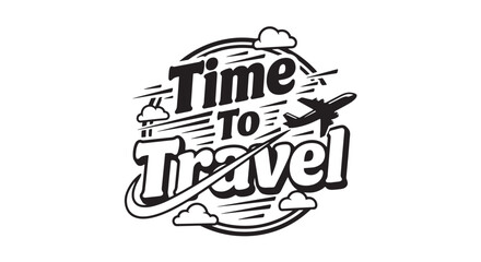 Naklejka premium Travel Time Typography Logo Black and White Vector