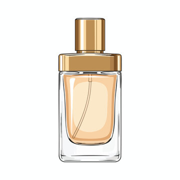 Rectangular glass bottle with golden cap and dispenser tube filled with peach-colored liquid