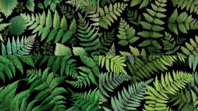 Detailed green fern leaves seamless botanical pattern