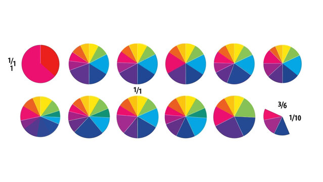 colorful pie charts illustrating fractions data division and mathematical concepts a valuable educational graphic resource for learning.
